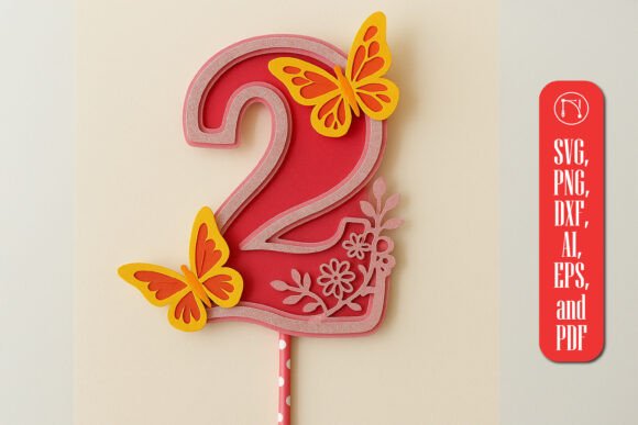 3D Butterfly Number 2 Topper SVG for Life Events And Celebrations