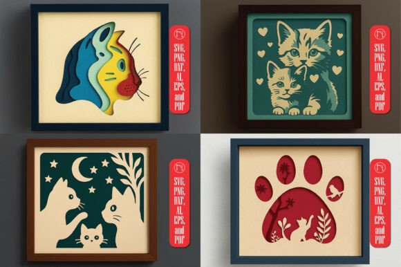 3D Cat Shadow Box SVG: A Whimsical Graphic Design Asset for Branding