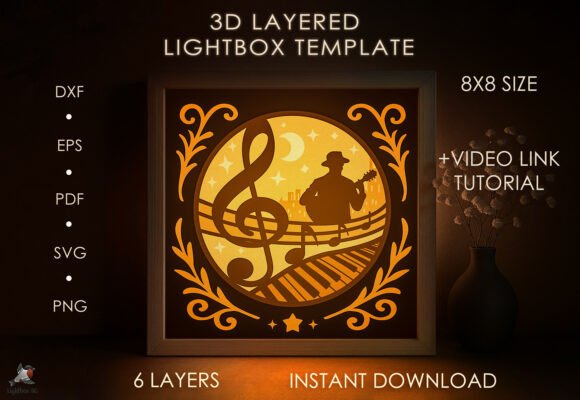 3D Guitarist Shadow Box SVG for Creative Sellers