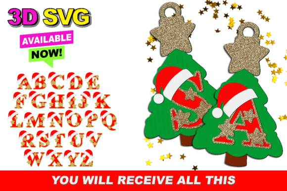 3D SVG Christmas Tree Ornament Alphabet for Festive Branding
