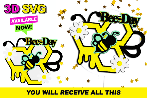 Bee Day Cake Topper 3D SVG: A Vibrant Graphic for Crafts and Branding