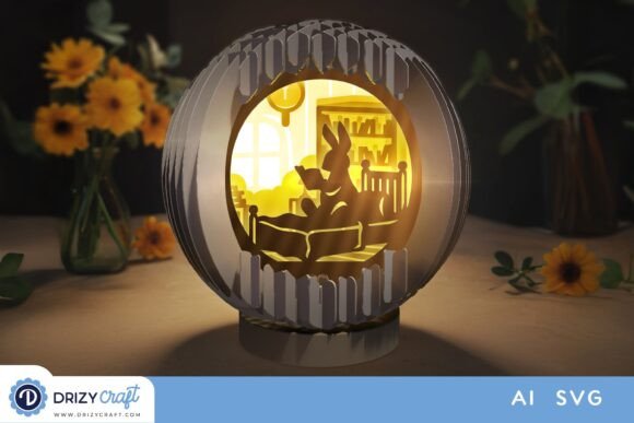Bunny House Inside a Tree 3D SVG for Shadow Box Marketing