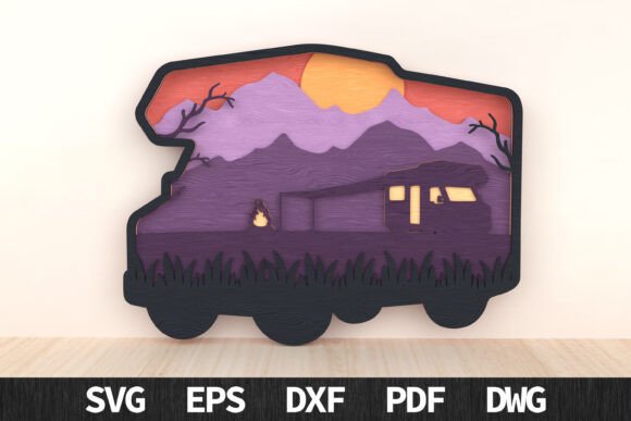 Camper Sunset 3D Layered Wall Art for Laser Cutting Projects