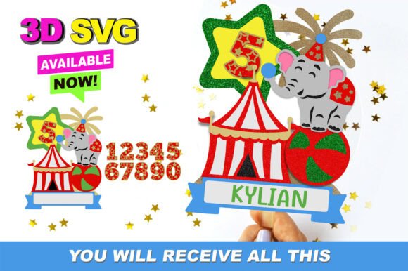 Circus Elephant Cake Topper 3D SVG for Editorial and Craft Design