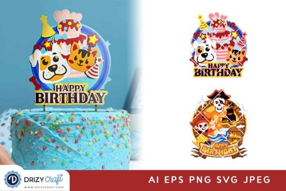 Cute Animal and Pirate Cake Topper 3D SVG for Birthday Content