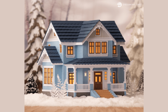 Frostwood Manor SVG: A Cozy 3D House for Seasonal Design Projects