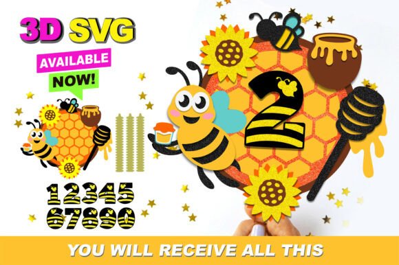 Honey Bee Cake Topper 3D SVG: A Vibrant Graphic Design Asset for Creative Publishing