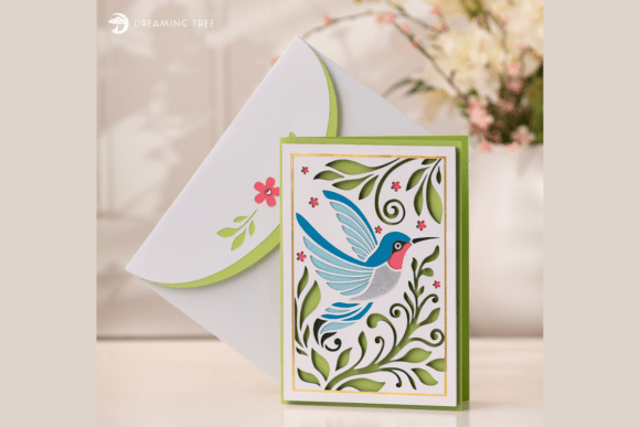 Hummingbird Flourish Card SVG: A 3D Greeting Card Design for Modern Branding