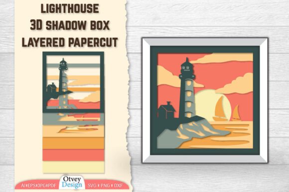 Lighthouse 3D Shadowbox Layered Papercut: A Dynamic Graphic Design Asset for Branding and Marketing