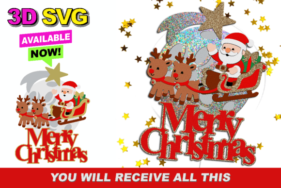 Santa Claus Moon Cake Topper 3D SVG for Crafts and Graphics
