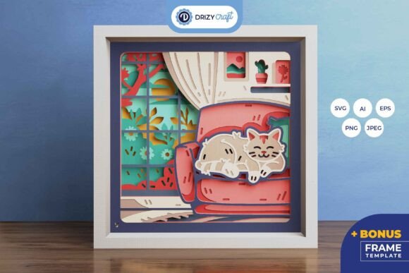 Sleeping Cat on the Couch 3D SVG for Shadow Box Crafts
