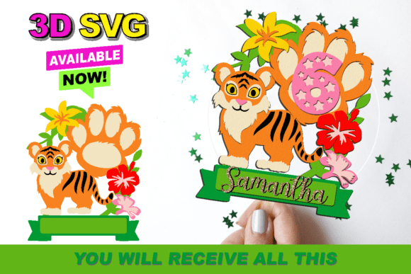 Tiger Cake Topper 3D SVG: A Versatile Graphic Design Asset for Crafts and Merch