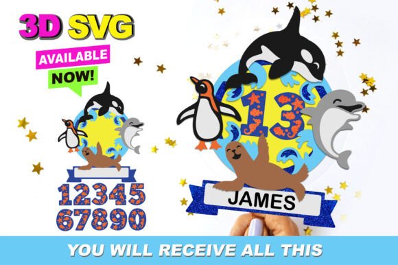 Undersea Cake Topper 3D SVG for Birthday Branding