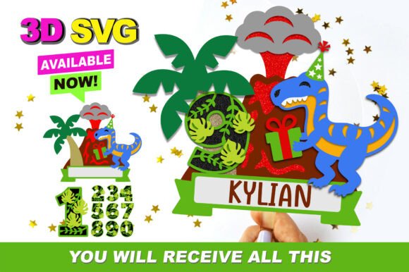 Velociraptor Dinosaur Cake Topper 3D SVG