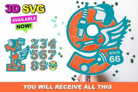 Vintage Motorcycle Numbers 3D SVG: A Bold Design Asset for Birthday Branding