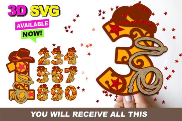 Western Rodeo Numbers 3D SVG: Bold Branding for Birthday-Themed Businesses